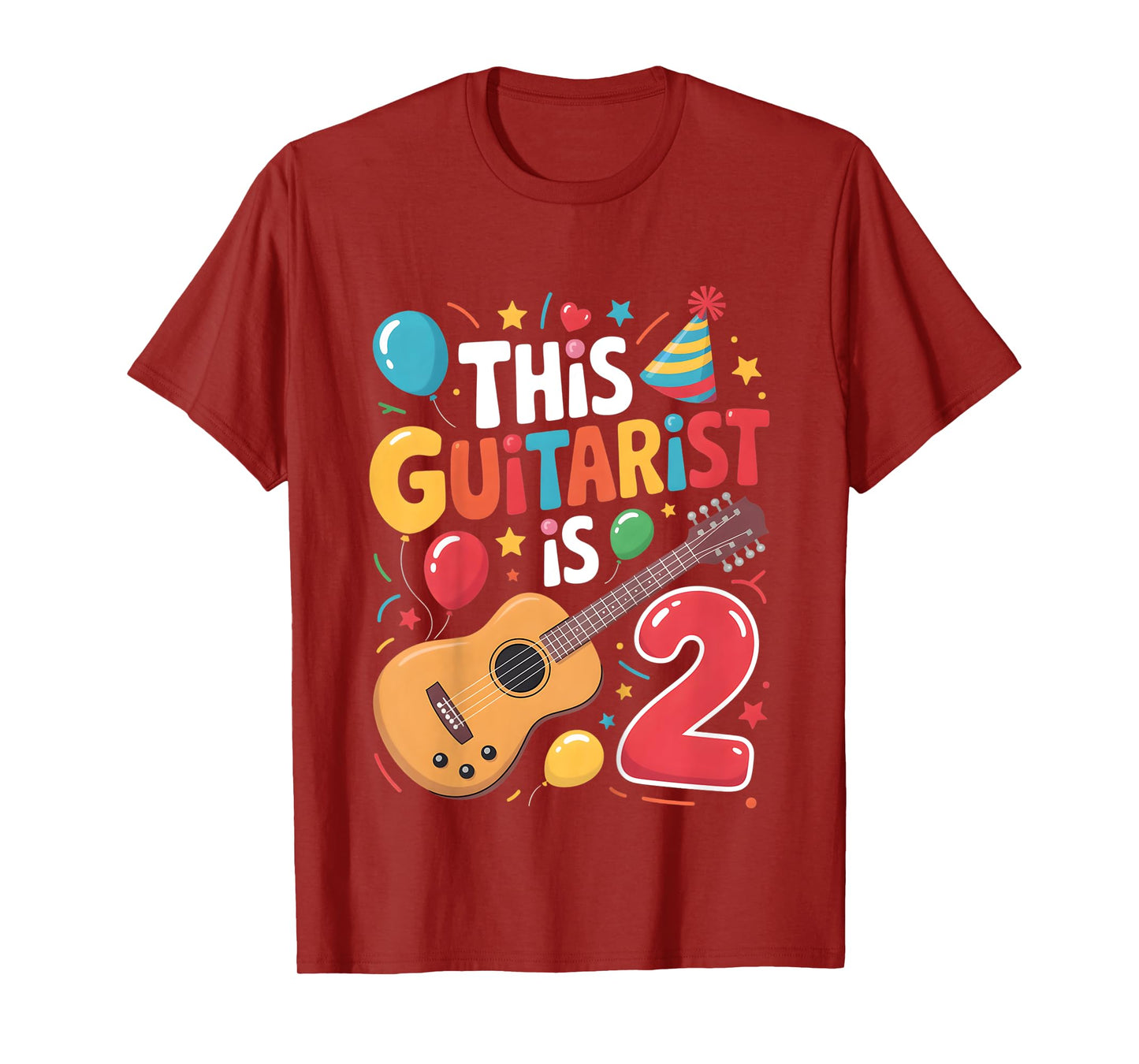 Kids Guitar 2nd Birthday Guitarist Theme Party Second 2 Years Old T-Shirt