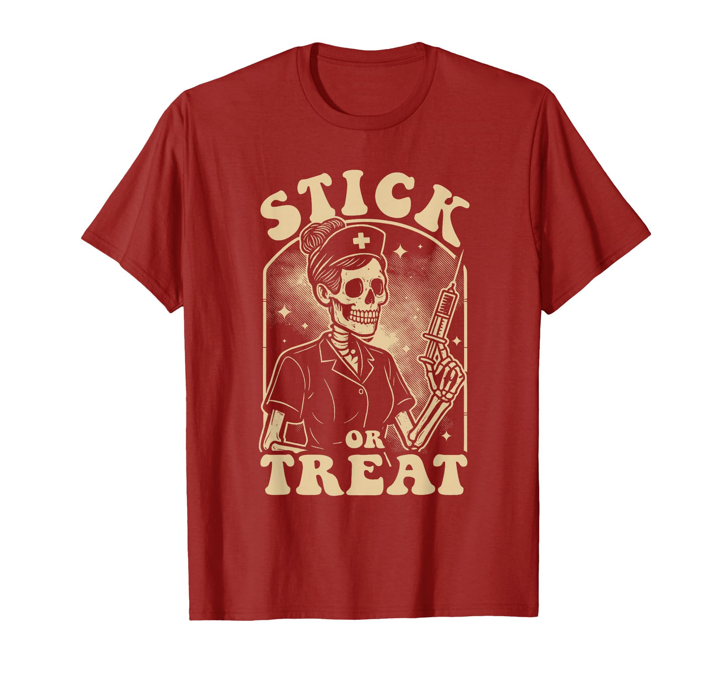 Stick or Treat Funny Halloween Nurse Pun RN Skeleton Women's T-Shirt
