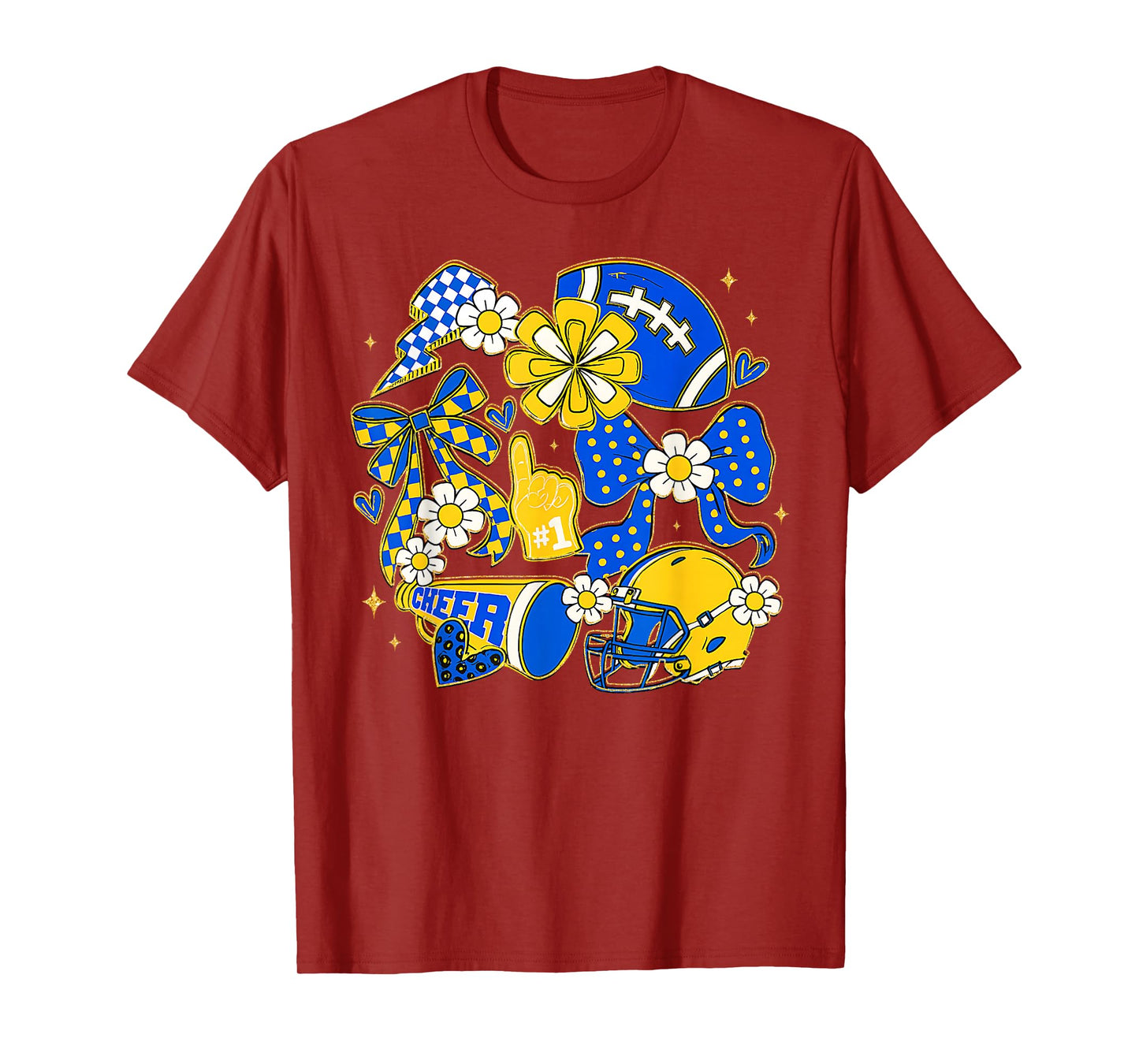 Retro Blue & Gold Cheer Football Game Day Coquette Bow T-Shirt