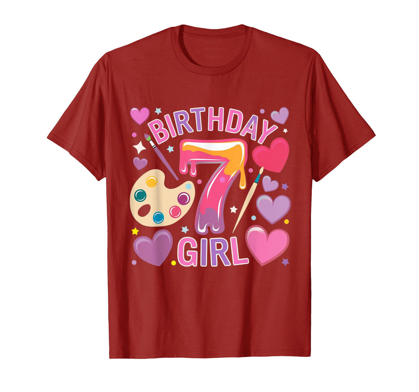 Birthday Girl 7 Year Old Art Painting Party 7th Birthday T-Shirt