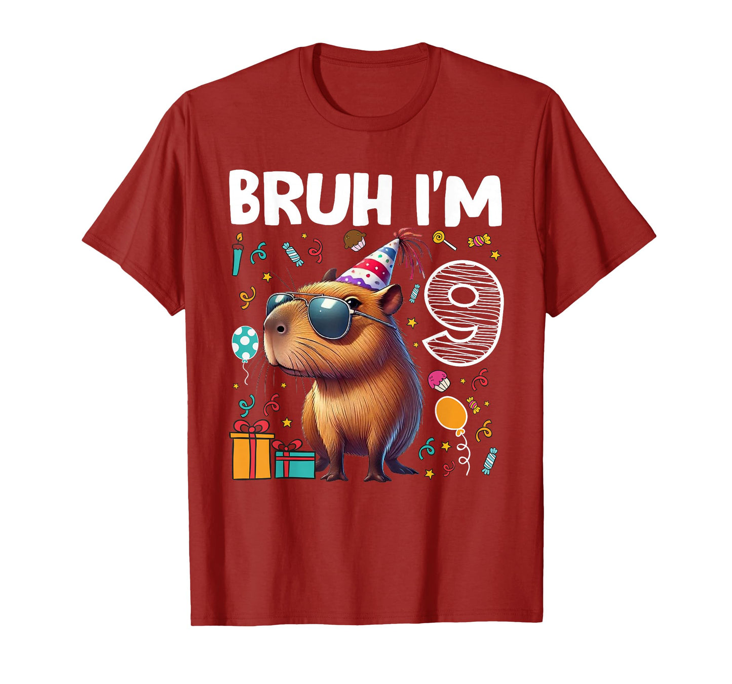 Bruh I'am 9 Years Old Birthday Capybara Animals Boys Girls T-Shirt
