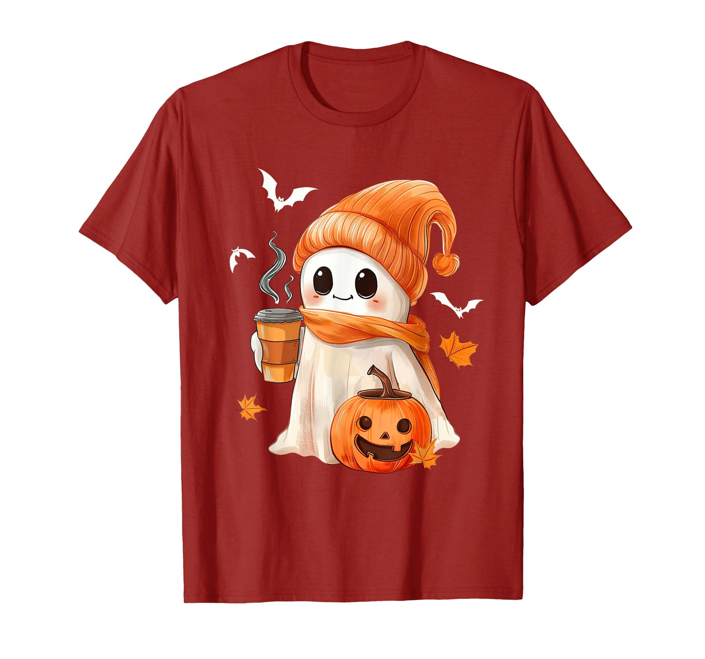 Cute Ghost Drinking Coffee Halloween Ghost Ice Coffee Womens T-Shirt