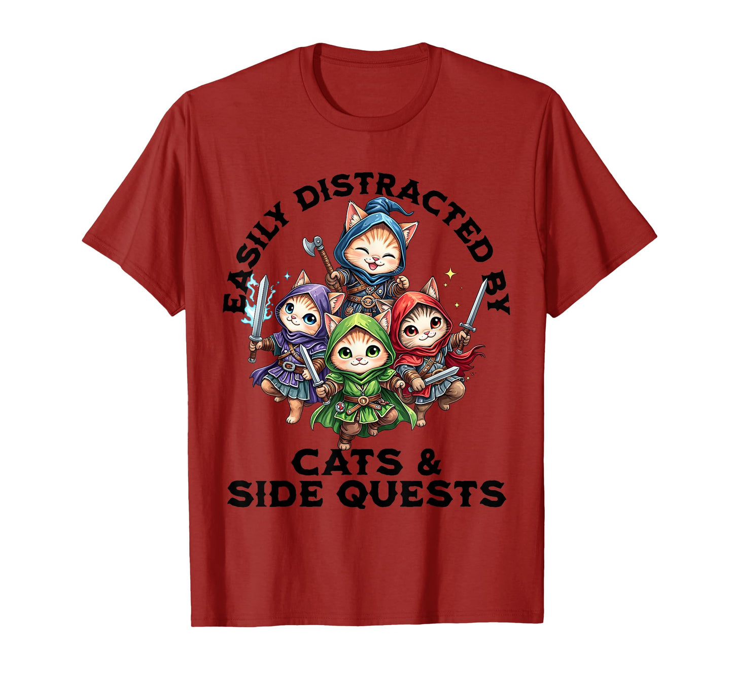 Cats Side Quest Geeky Stuff Funny Cat RPG Gamer Merch Men T-Shirt