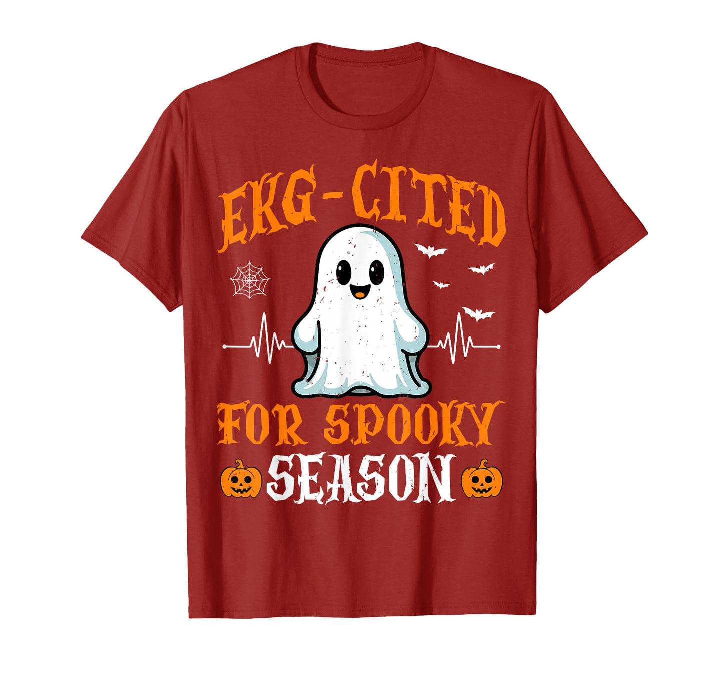 Heartbeat EKG Cited Spooky Cardiac Nurse Ghost Halloween T-Shirt
