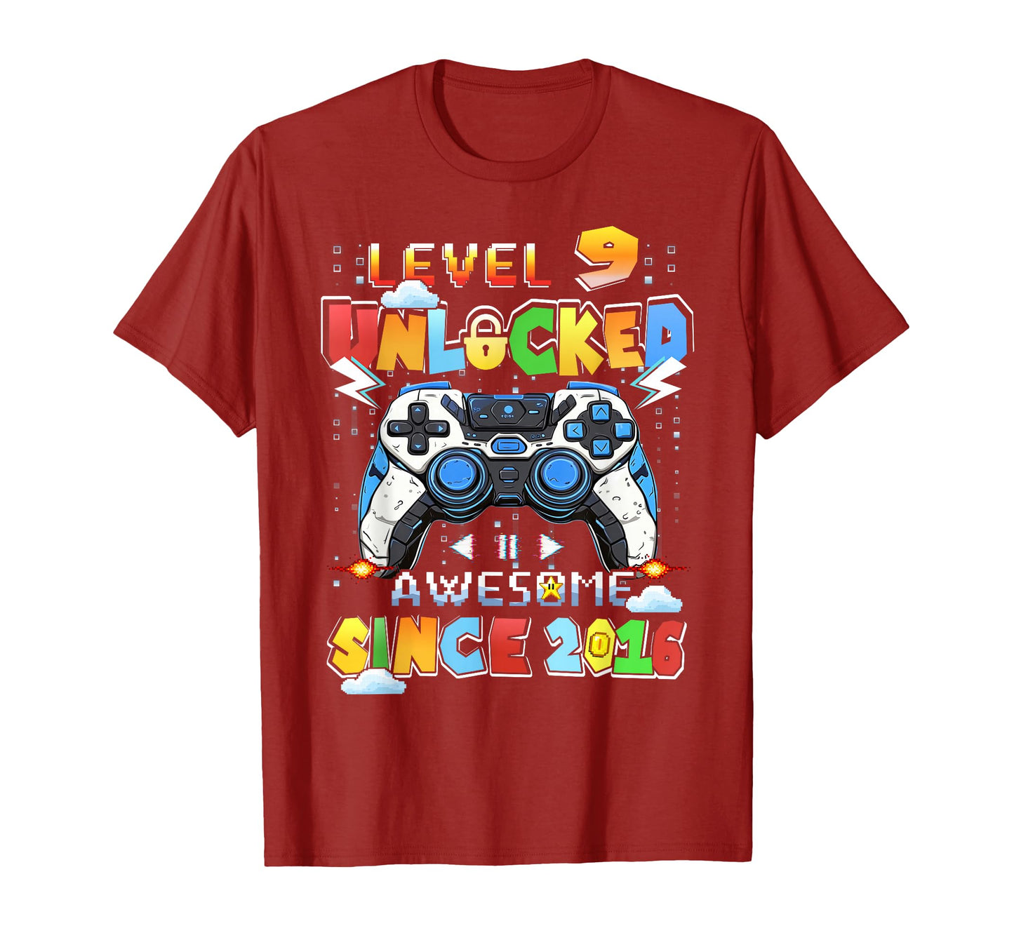 Kids Level 9 Unlocked Video Gamer 9th Birthday T-Shirt