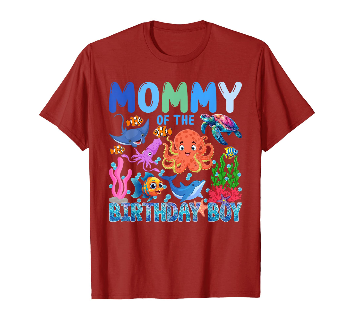 Mommy of The Birthday Boy Aquarium Sea Animals Matching T-Shirt