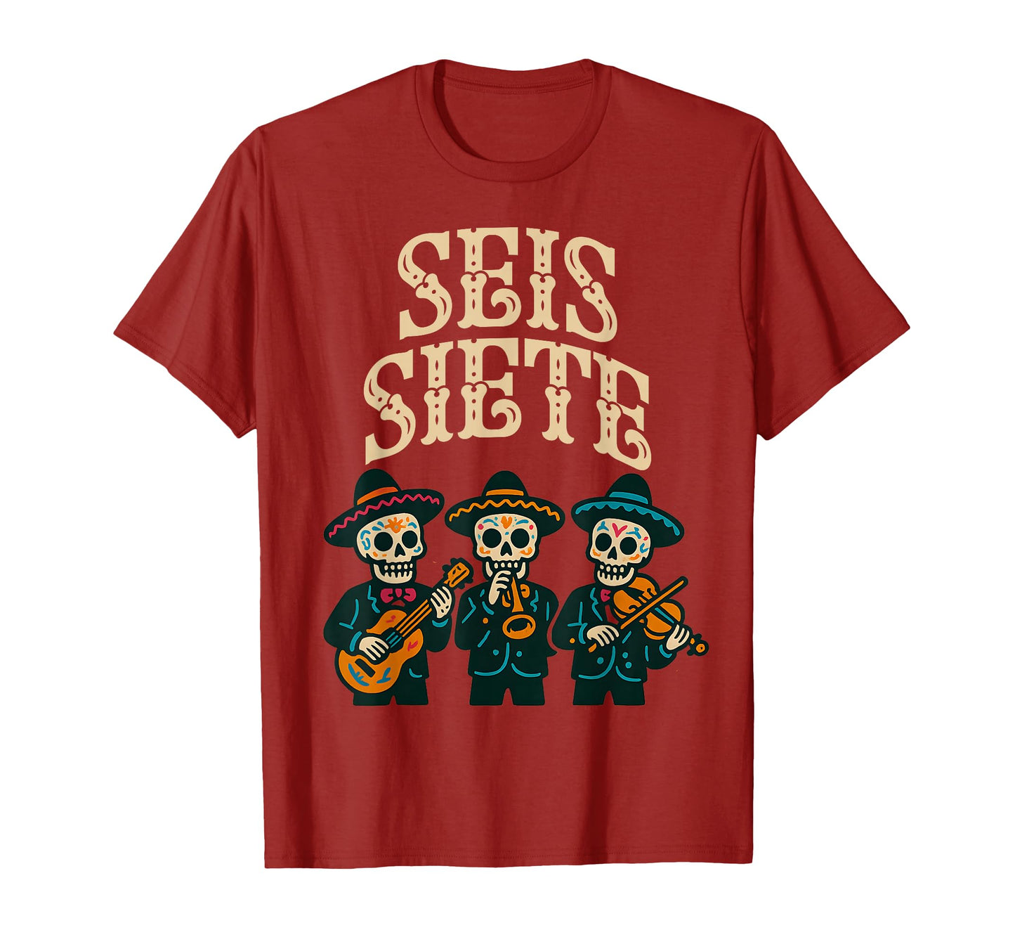 SEIS Siete Mexican Los Muertos Calaveras Sugar Skull 67 Boys T-Shirt