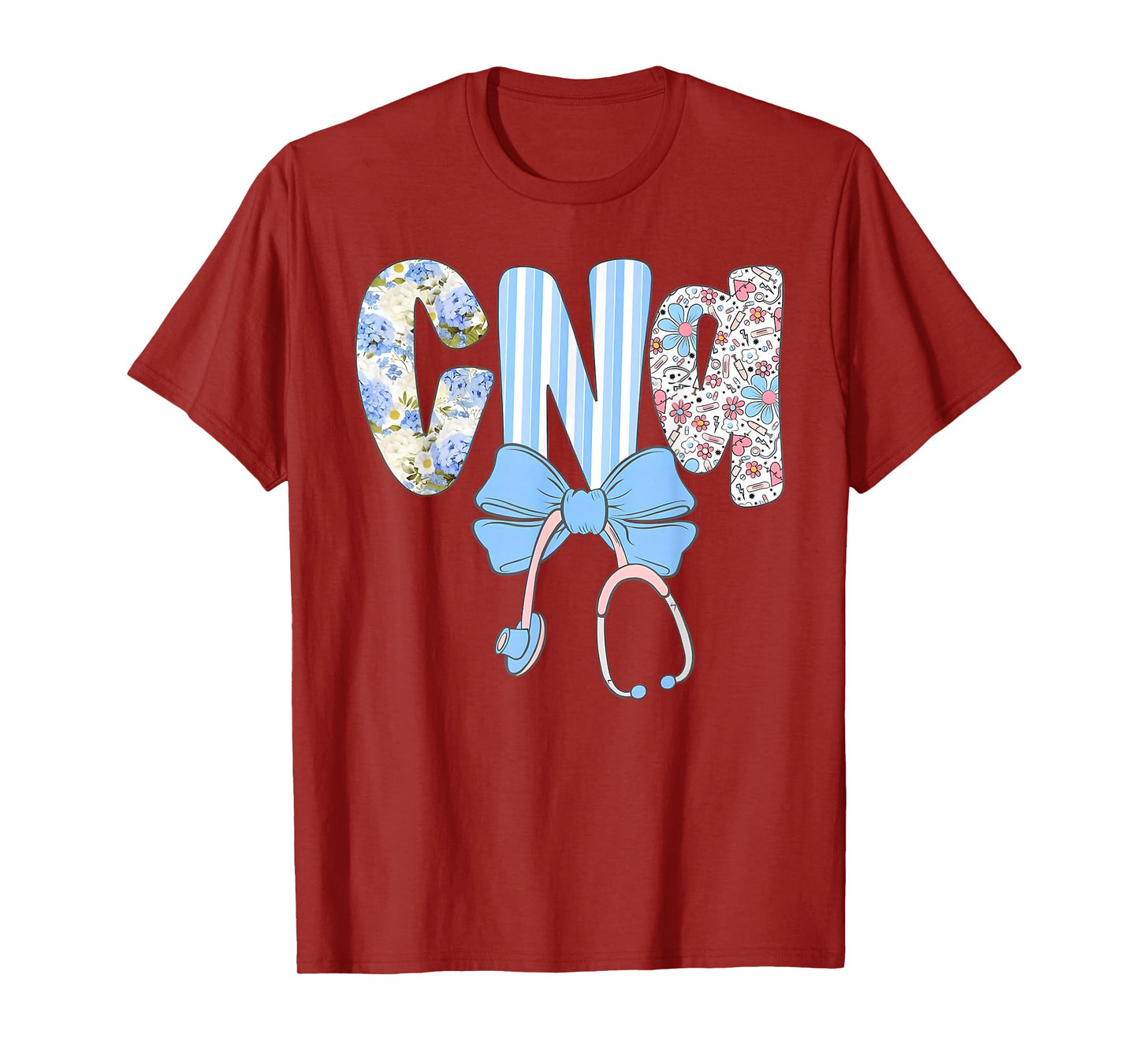 Coquette CNA Nurse Blue Floral Stethoscope Bow Cute Nurse T-Shirt