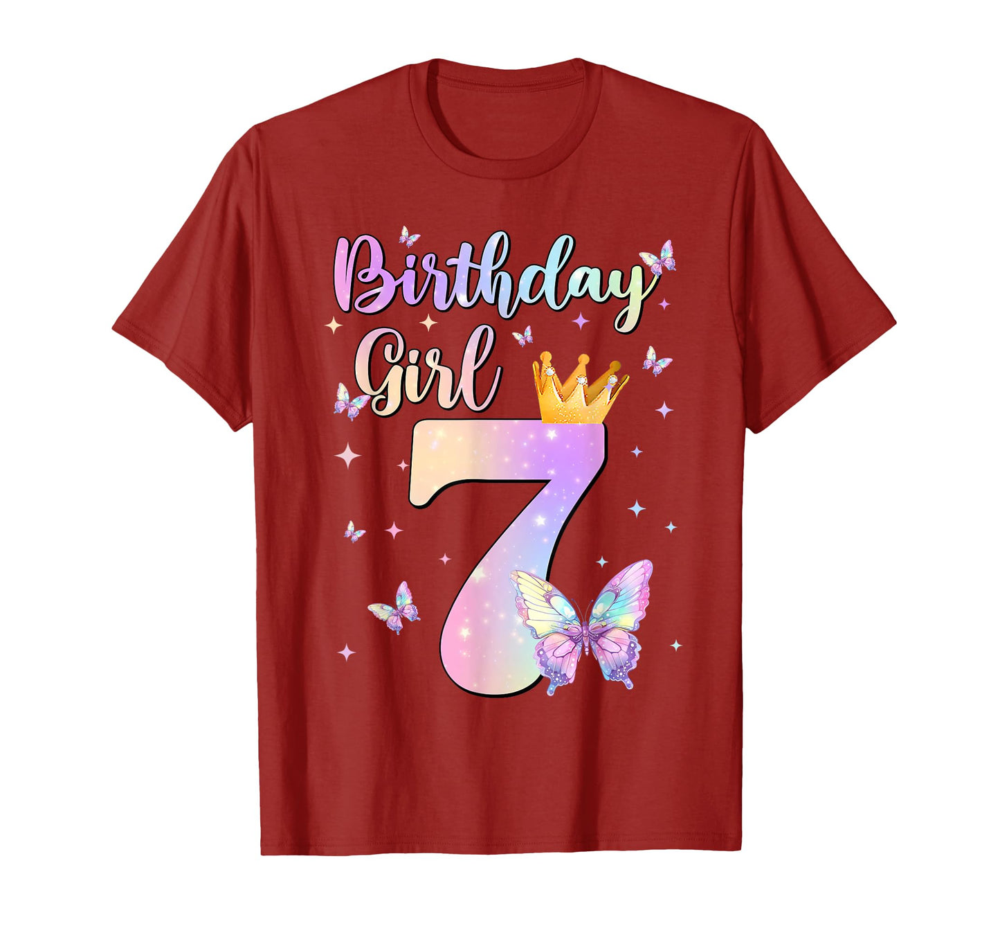 Birthday Girl 7 Year Old Butterfly Theme Party 7th Bday Kids T-Shirt