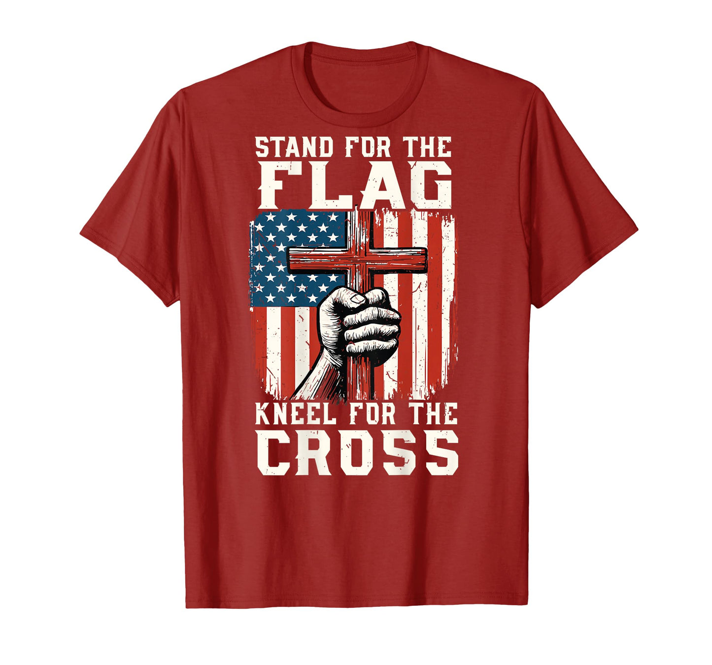On-Back Stand for Flag Kneel Cross Patriotic Christian Faith T-Shirt