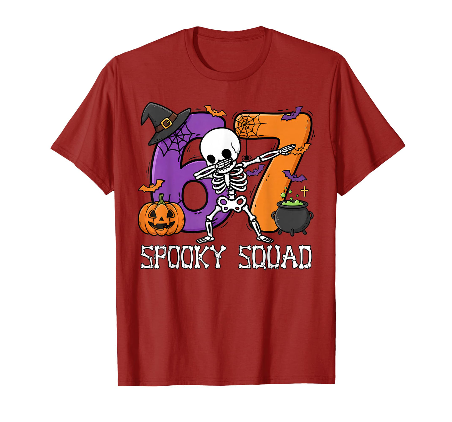 Halloween Meme 6 7 Six Seven Dabbing Skeleton 67 Boy Men T-Shirt