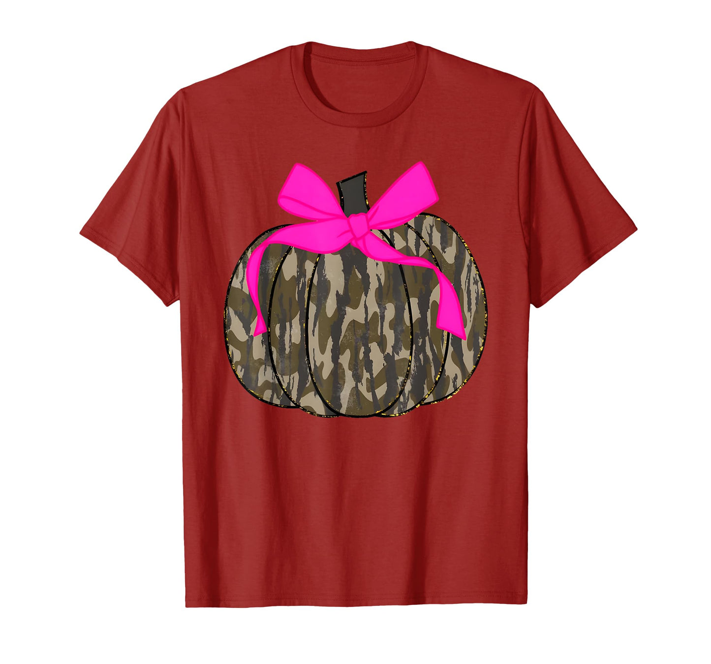 Camo Pumpkin Pink Coquette Bow Thanksgiving T-Shirt