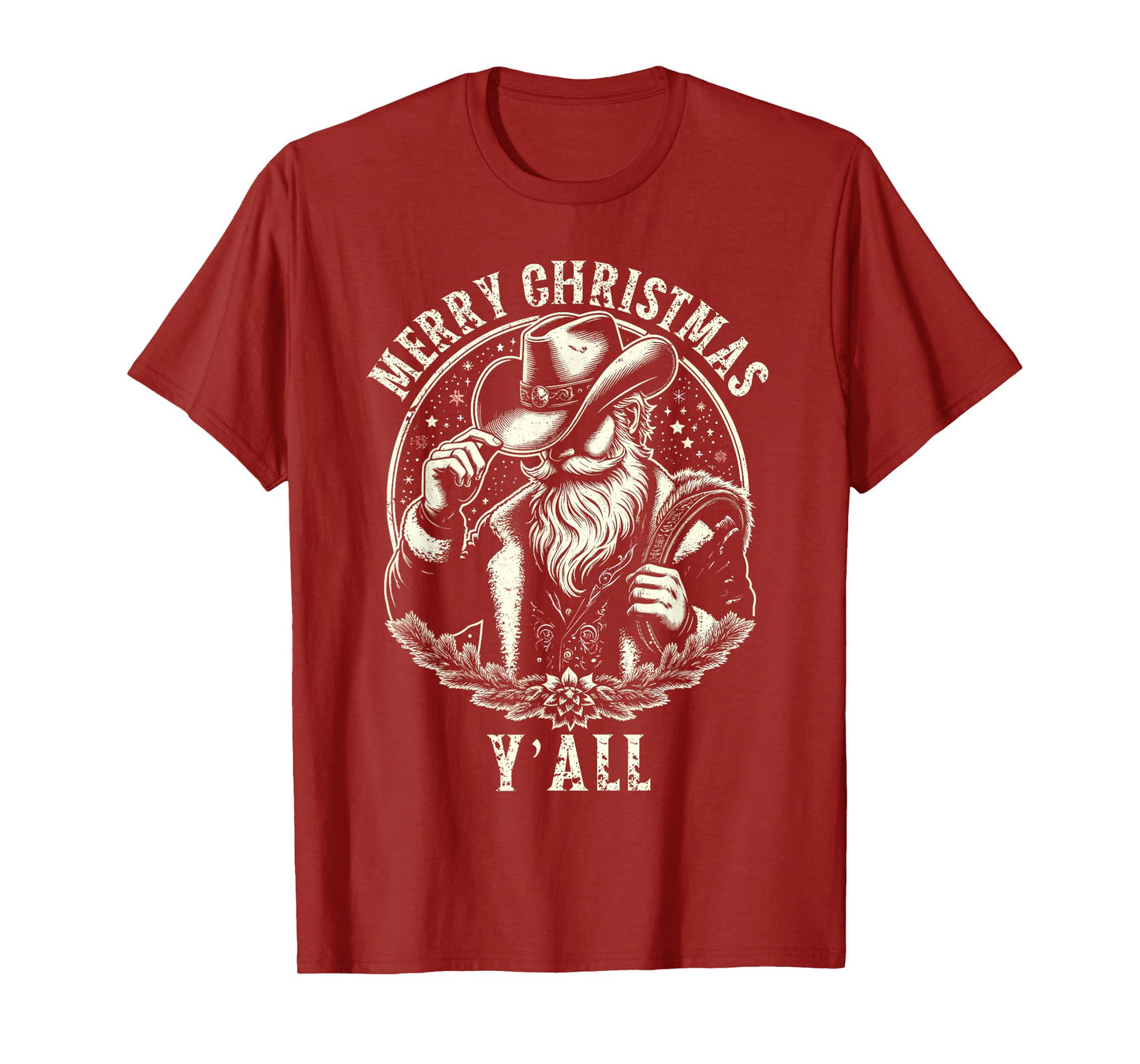 Cowboy Santa Claus Merry Christmas Y'all Western Country T-Shirt