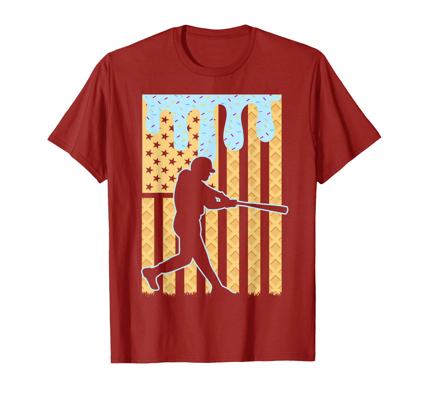 Baseball Drip Boys Dripping Ice Cream Baseball American Flag T-Shirt