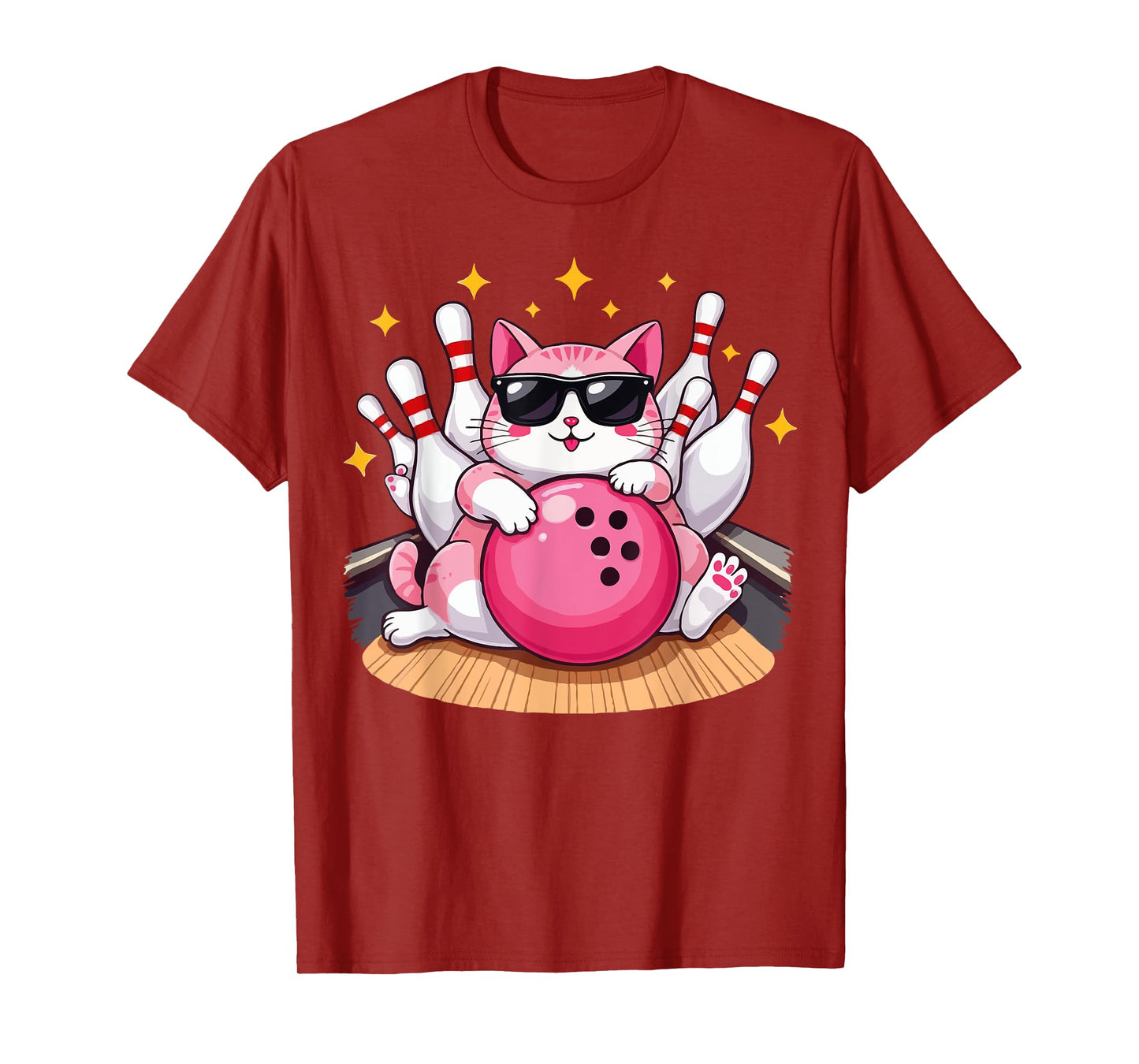 Cute Cat With Sunglasses Cat Playing Bowling For men women T-Shirt