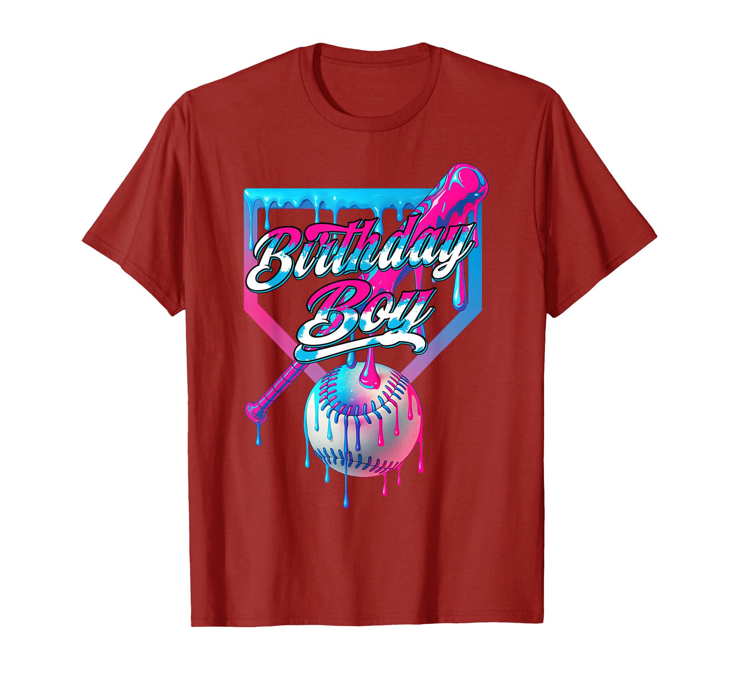 Baseball Ice Cream Drip Birthday Boys Youth Kids Party T-Shirt