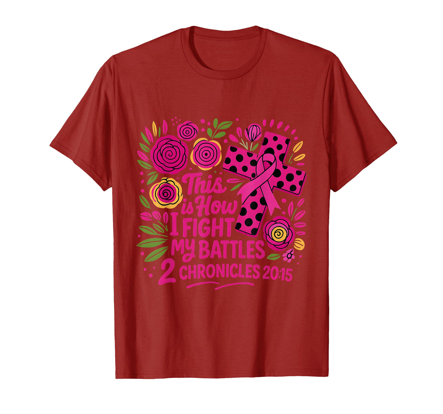 Faith Cross Ribbon Floral Design Inspirational Scripture T-Shirt