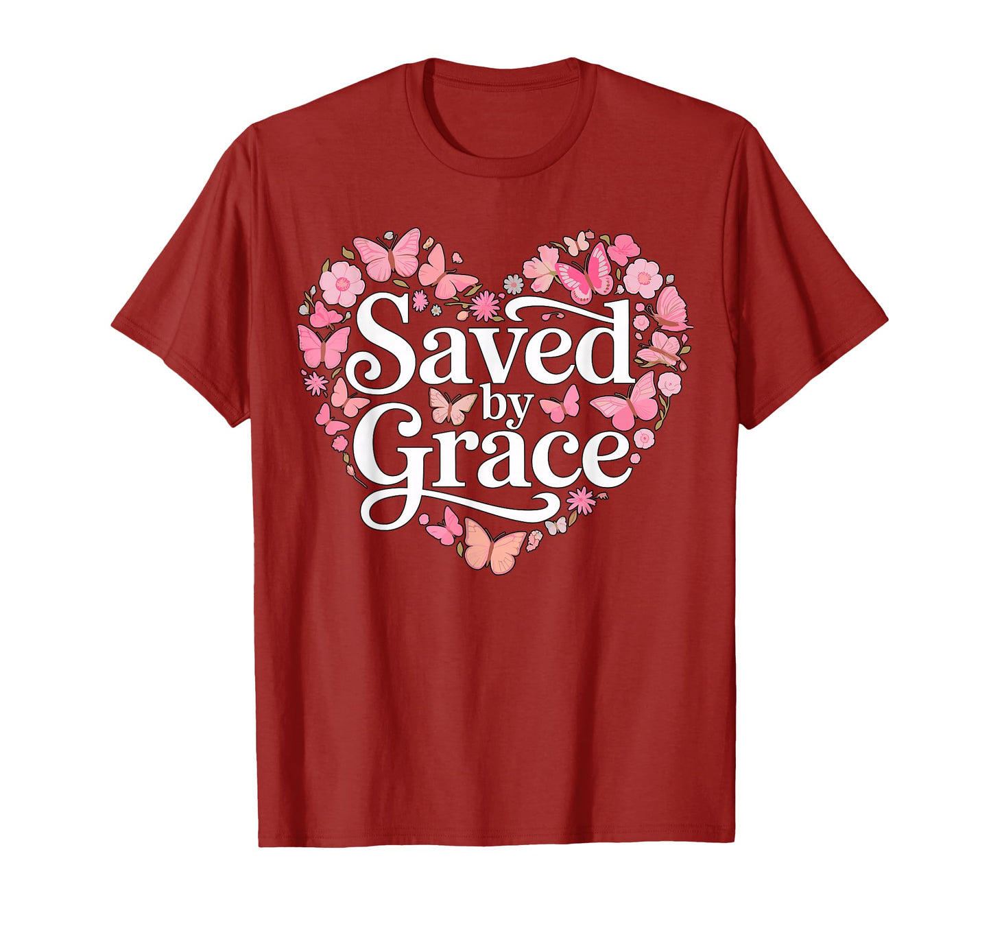 Saved by Grace Heart Floral Christian Faith T-Shirt