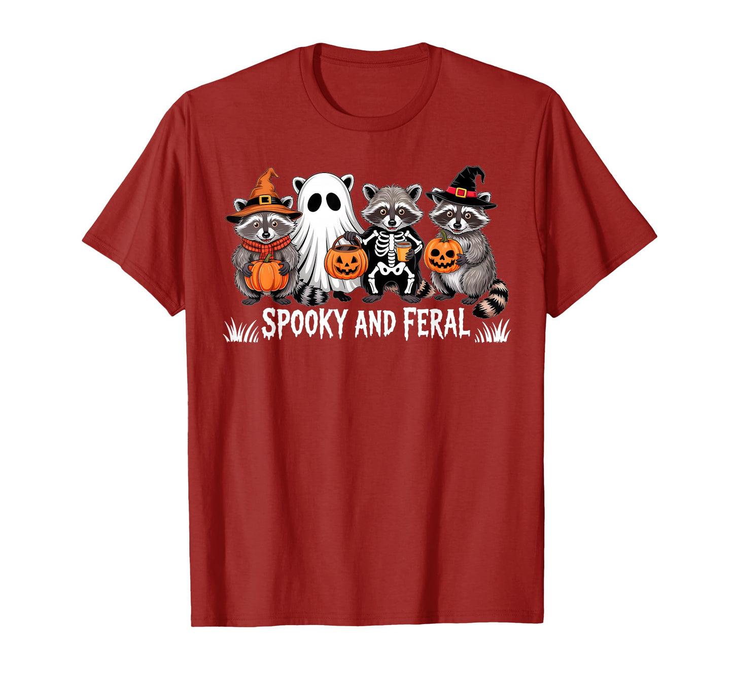 Cute Ghost Halloween Raccoon Trick Or Treat Spooky And Feral T-Shirt