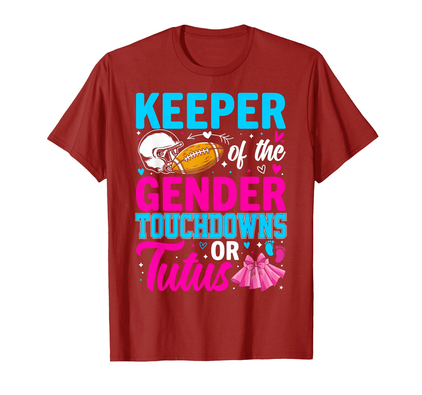 Football Gender Reveal Decorations Baby Shower Co Touchdown or Tutus Funny Keeper of Gender Baby Reveal Party T-Shirt
