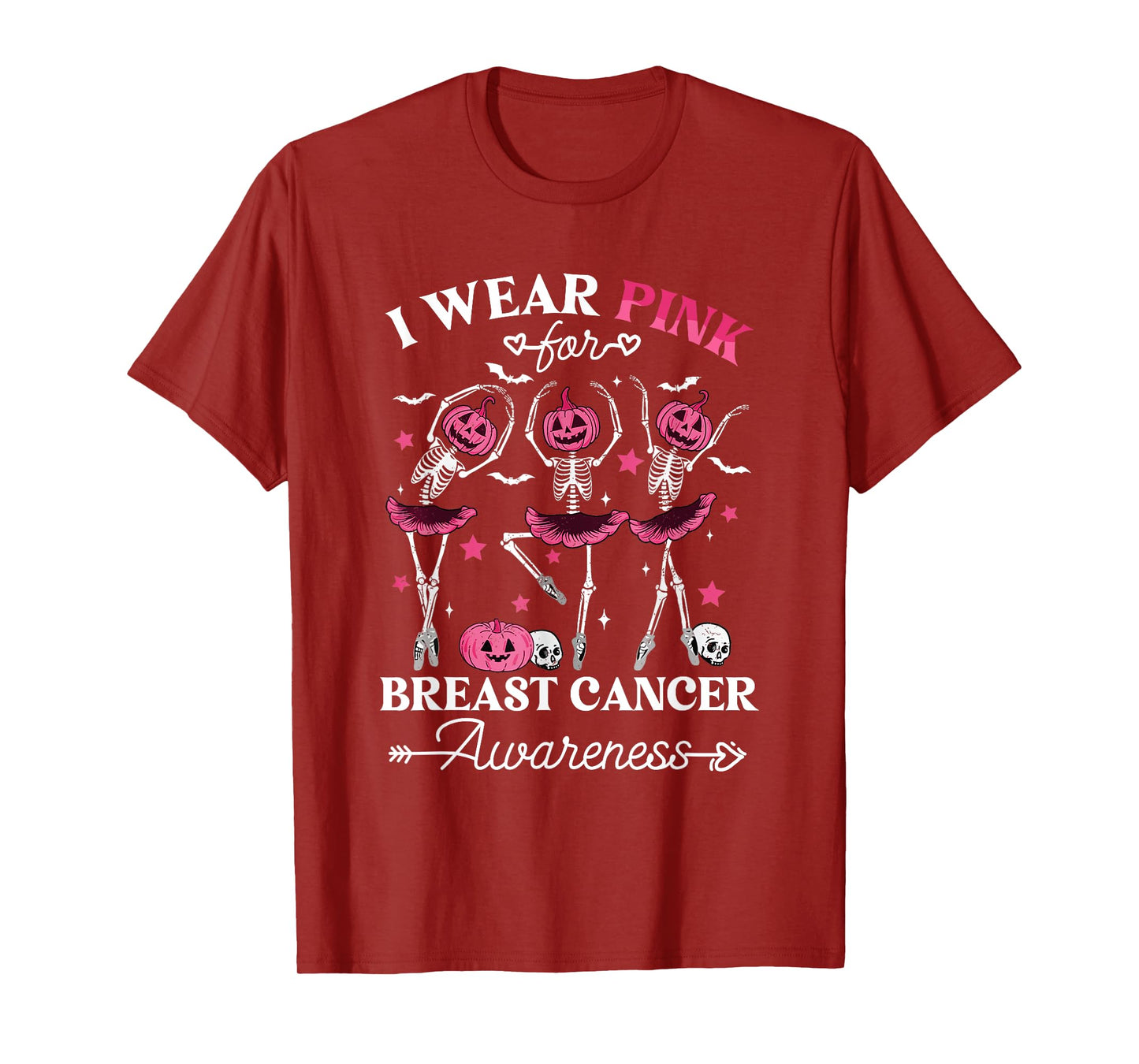 Skeleton Halloween I Wear Pink for Breast Cancer Awareness T-Shirt