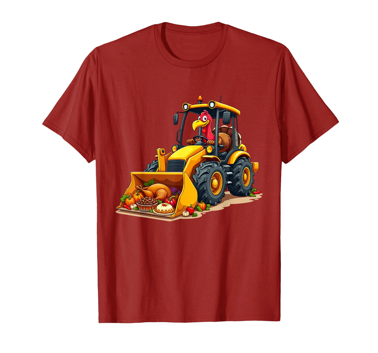 Boys Thanksgiving Kids Thanksgiving Funny Turkey Driving Loader with Harvest Feast T-Shirt