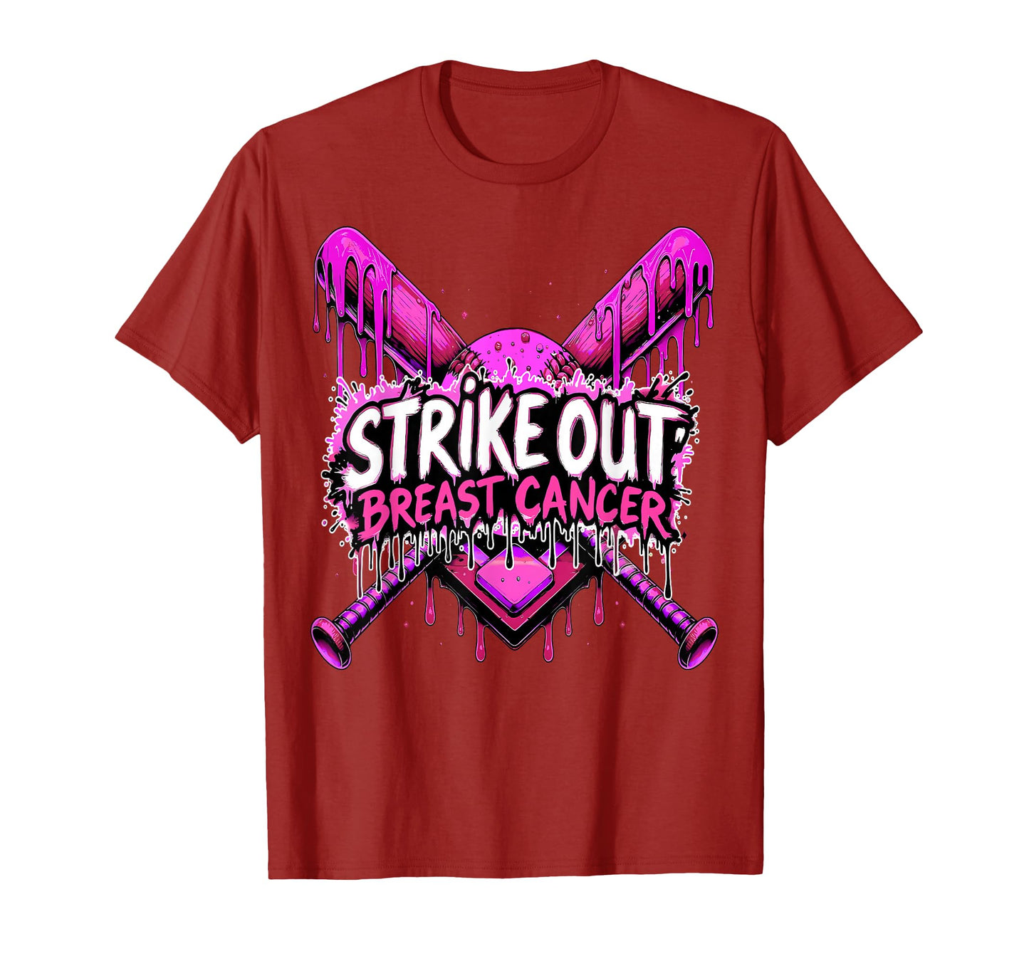 Strike Out Breast Cancer Baseball Softball Drip Home Plate T-Shirt