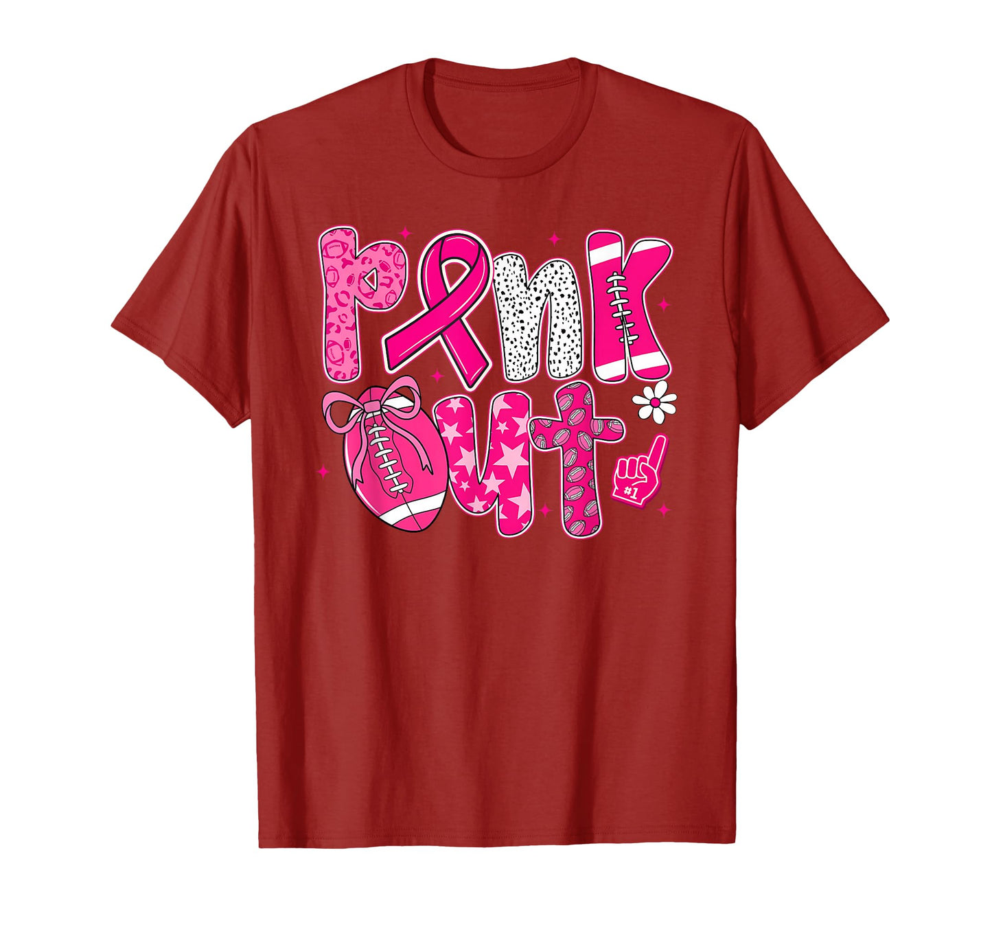 Pink Out Football Pink Coquette Bow Breast Cancer Awareness T-Shirt