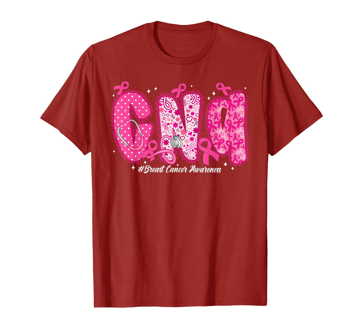 in October We Wear Pink CNA Nurse Breast Cancer Awareness T-Shirt