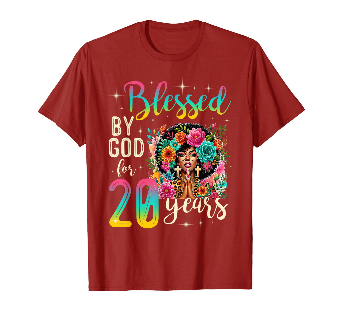 Black Girl Blessed by God for 20 Years Christian Birthday T-Shirt