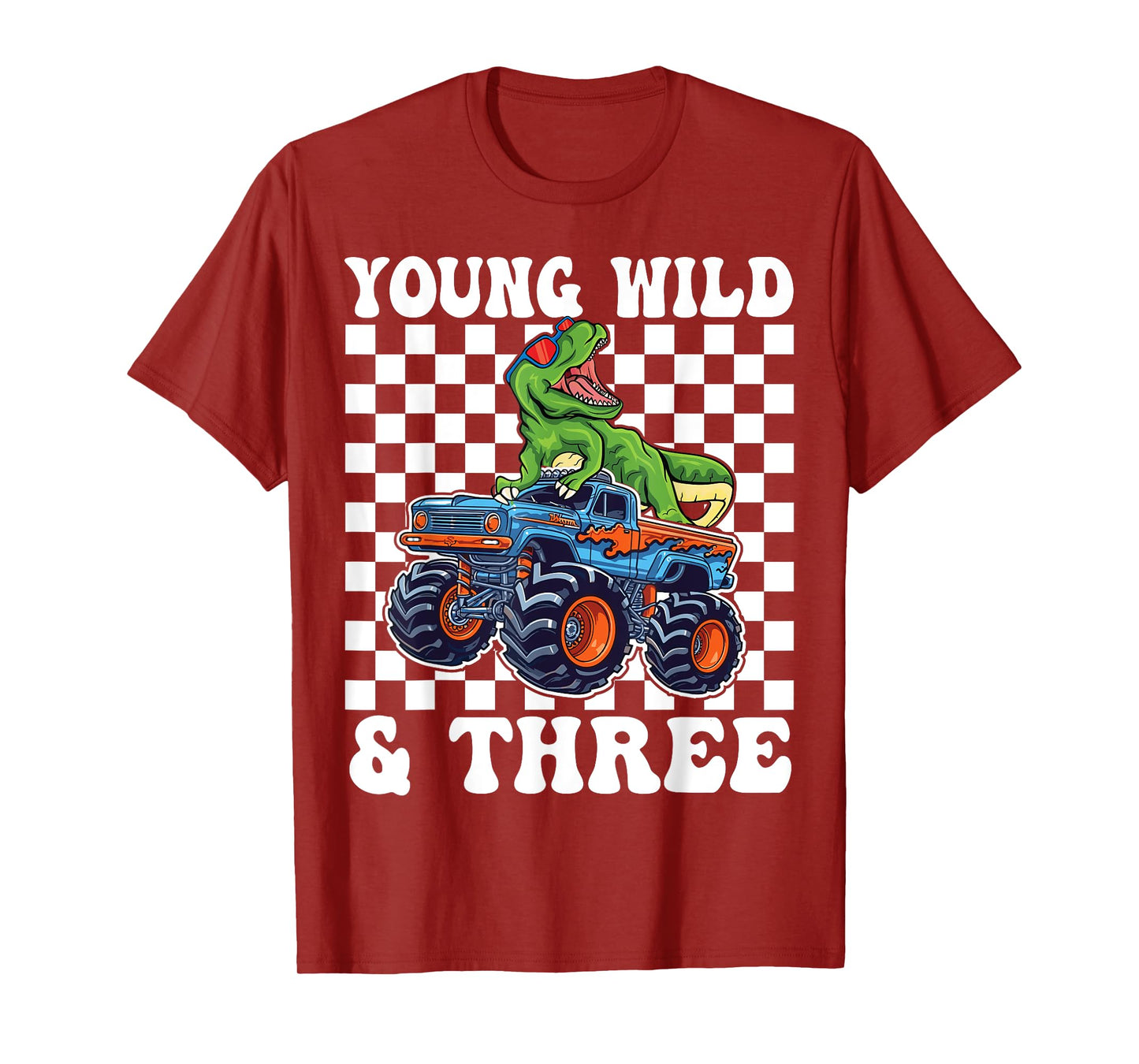 3rd Birthday Monster Truck Young Wild And Three 3 Year Old T-Shirt