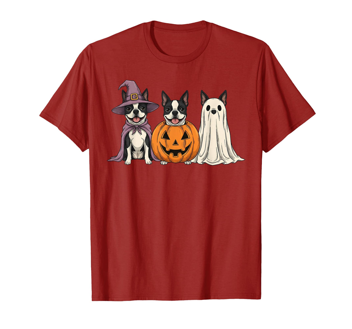 Spooky Ghost Boston Terrier Pumpkin Halloween Dog Lover T-Shirt