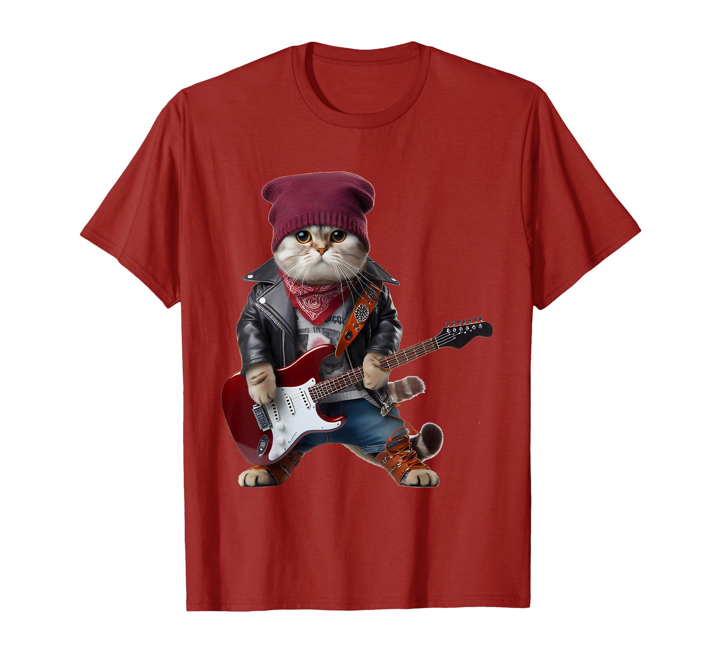 Cat Playing Guitar Cute Funny Cute Kitten Rock Rockin Cat T-Shirt