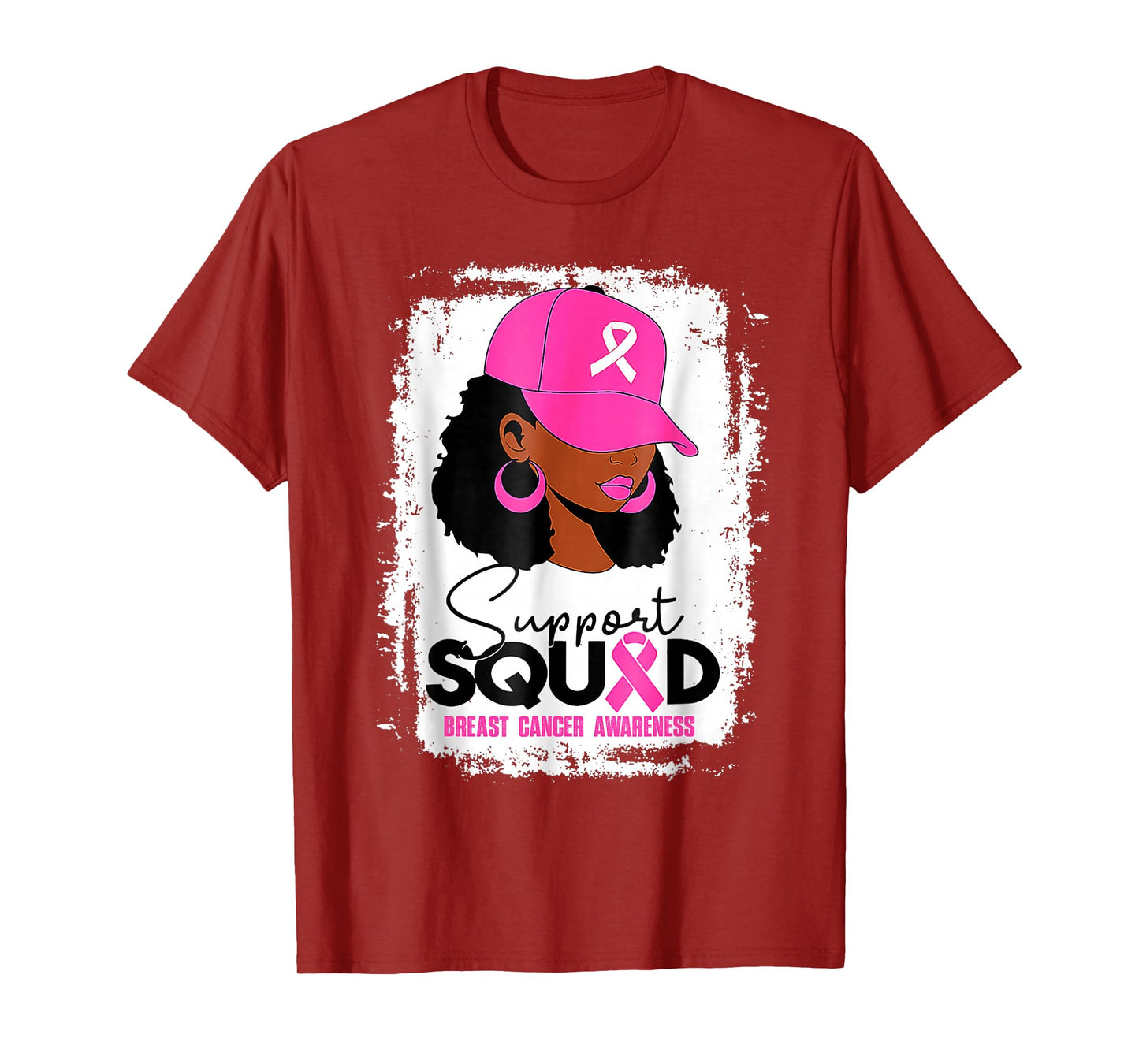 Support Squad Black Women Pink Hat Breast Cancer Awareness T-Shirt