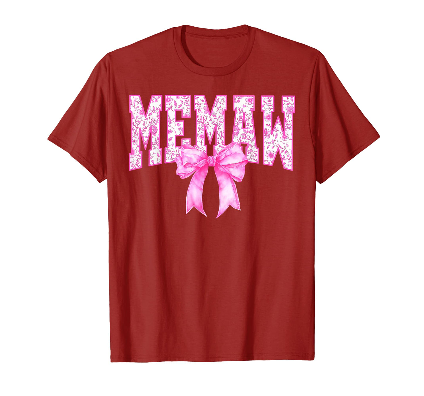 Memaw Floral Toile Pink Coquette Bow Grandma For Mothers Day T-Shirt