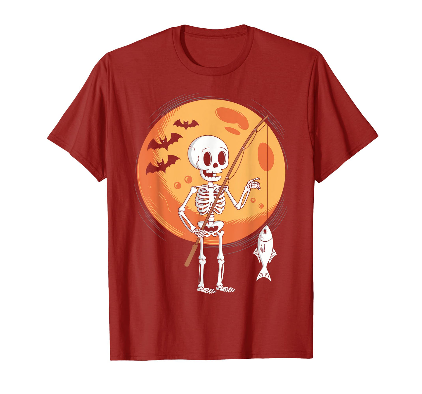 Funny Skeleton Fishing Lovers Moon Spooky Halloween Boys T-Shirt