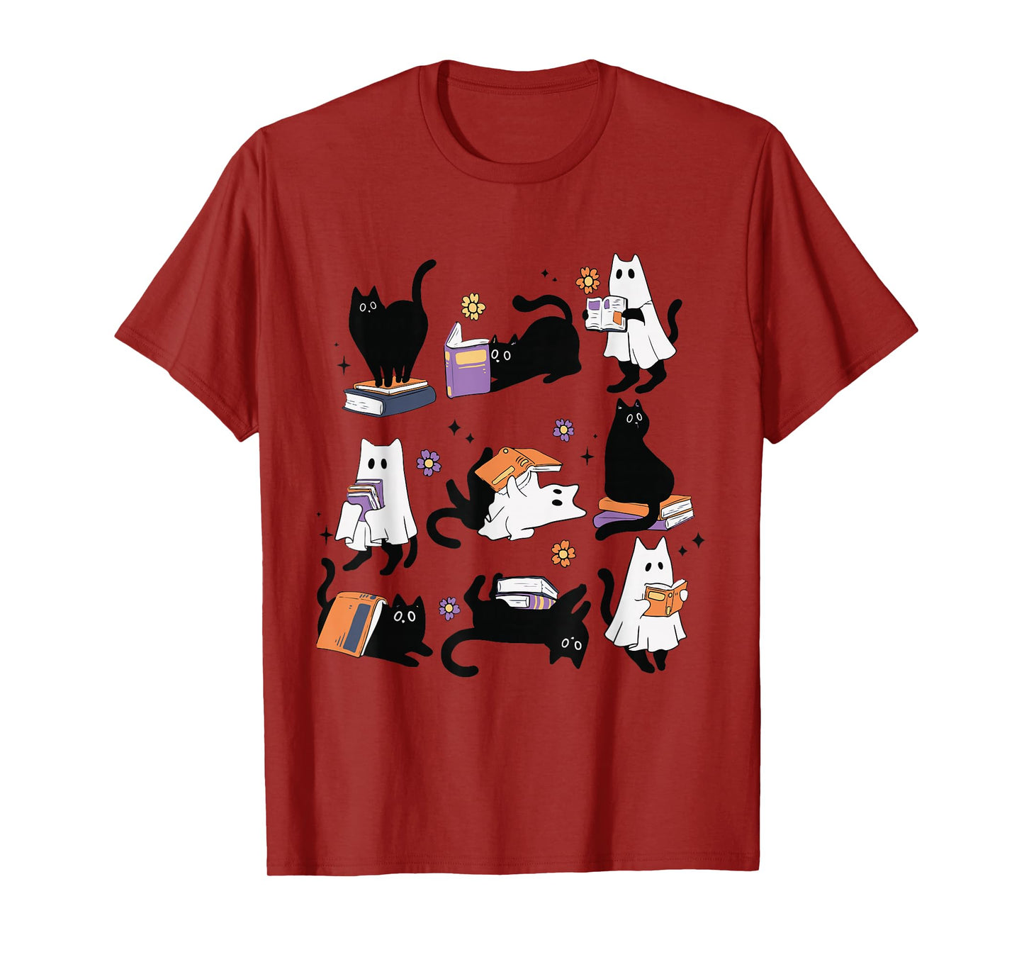 Halloween Ghost Black Cat Reading Book Costume T-Shirt