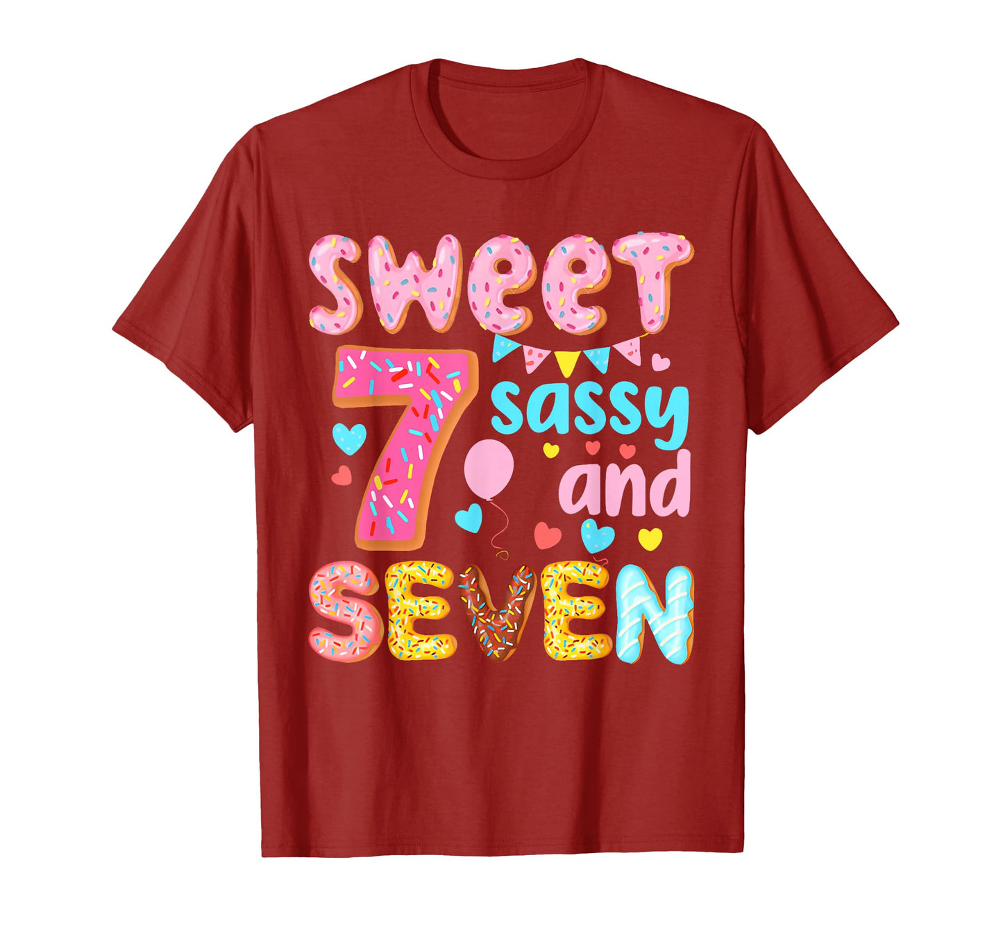 Kids Sweet Sassy And Seven Birthday Girl Donut T-Shirt