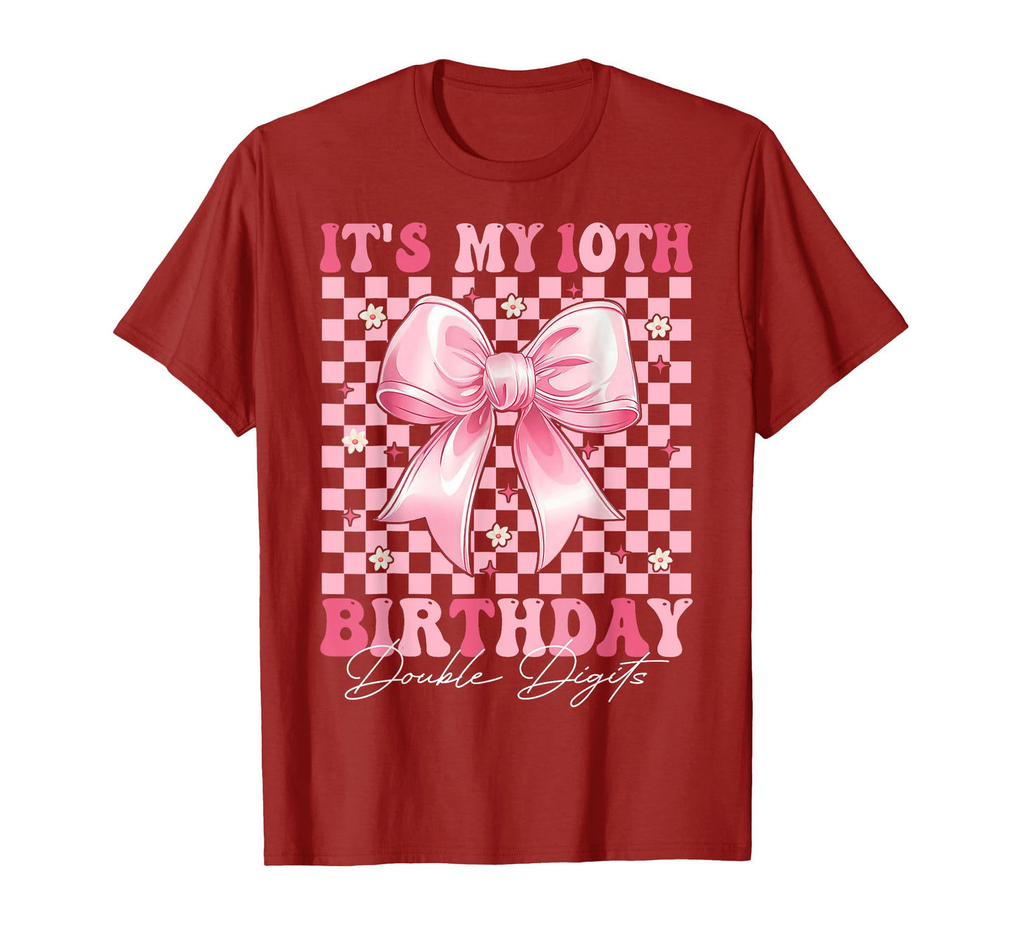 Double Digits Birthday Girl 10th Birthday Coquette Bow Pink T-Shirt