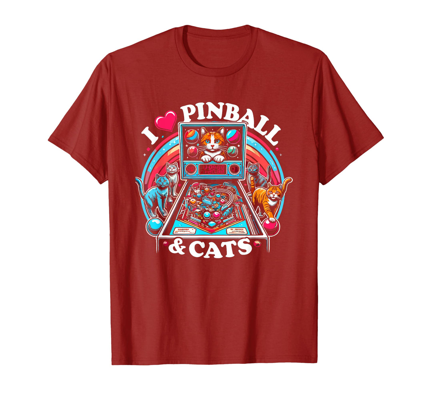 Pinball and Cats 90s Nostalgia Pinball Wizard Pet Cat Lover Men Women T-Shirt