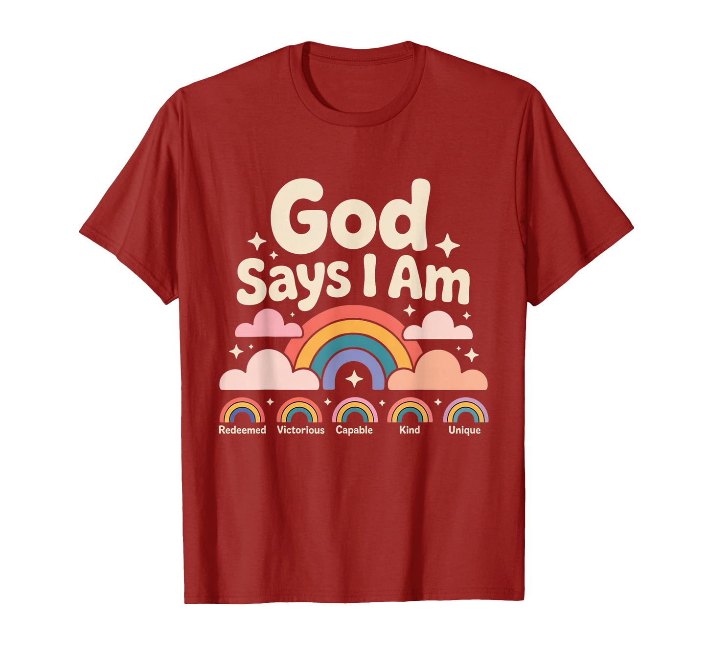 God Says I Am Pastel Rainbow Christian Kids T-Shirt