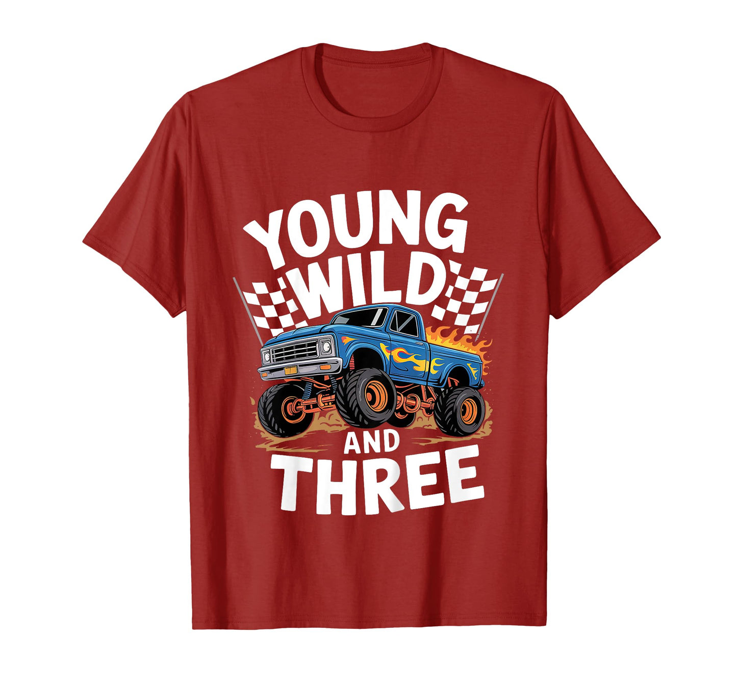 Kids 3rd Birthday Monster Truck Young Wild And Three 3 Year Old T-Shirt