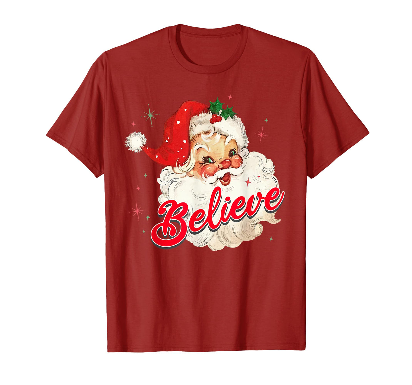 Vintage Santa Claus Believe Christmas Women Boys Girls T-Shirt
