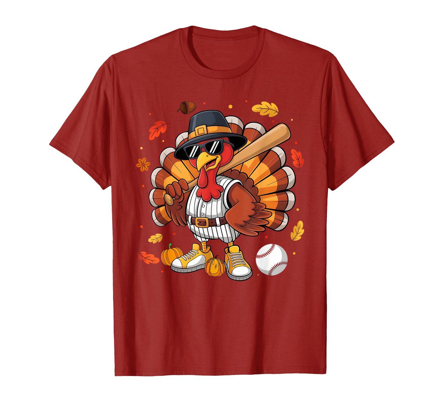Funny Turkey Baseball Game Day Thanksgiving Graphic Men Kids T-Shirt