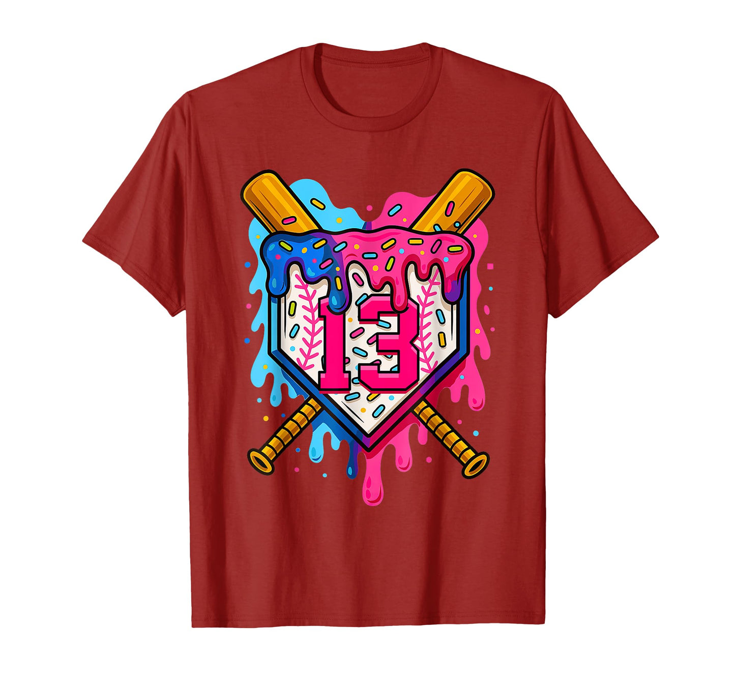 13th Baseball Birthday Ice Cream Drip Boys Girls 13 Years T-Shirt