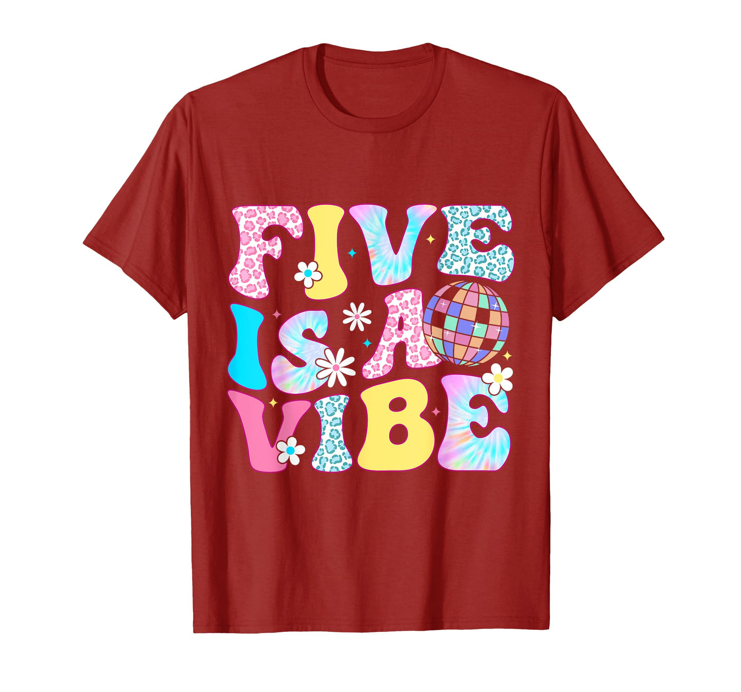 Five Is A Vibe 5 Years Old Bday Groovy Disco 5th Birthday T-Shirt