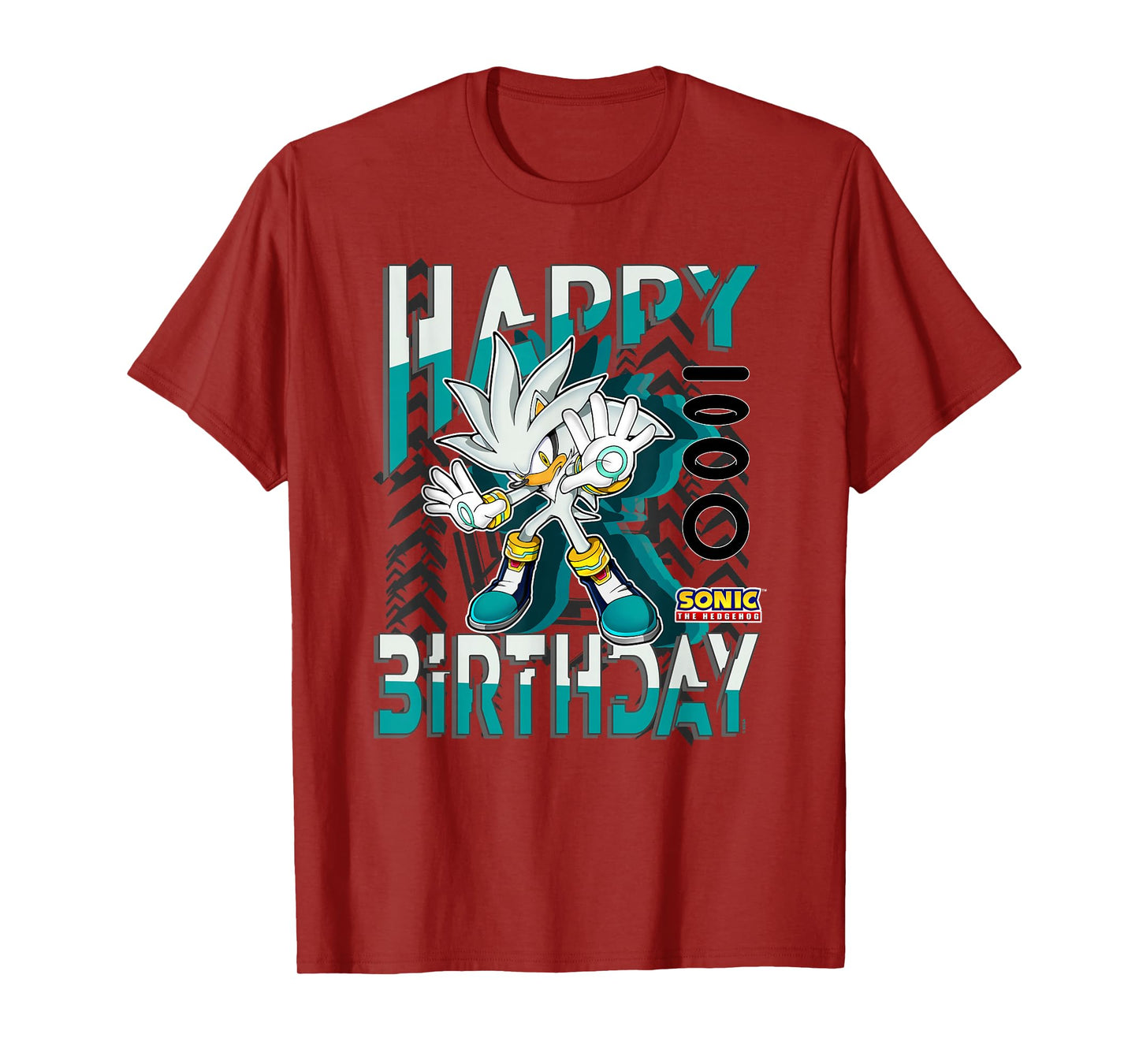 Sonic The Hedgehog Happy Birthday Silver Grid Chest Poster T-Shirt