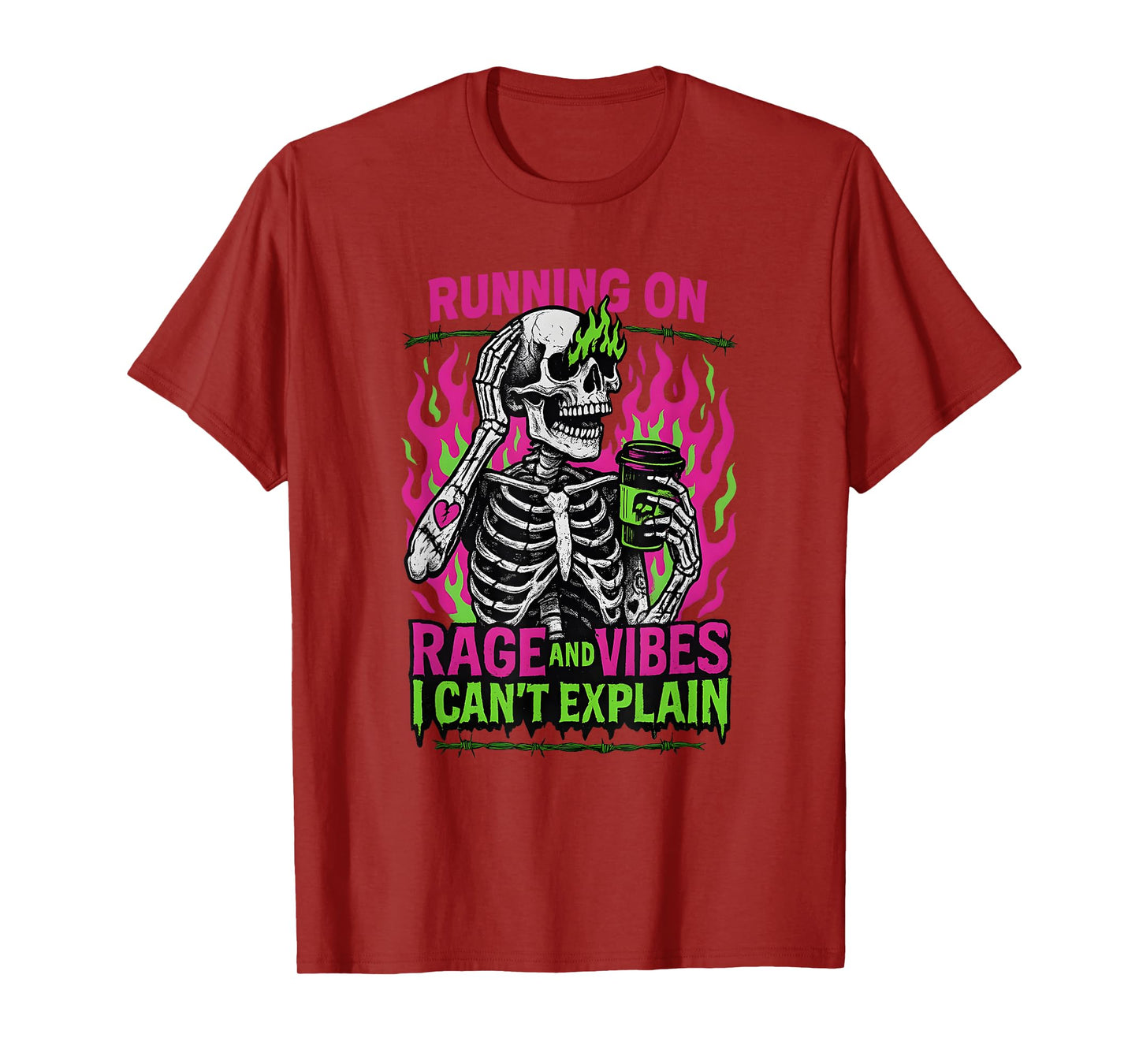 Running on Rage and Vibes, Funny Skeleton Coffee T-Shirt