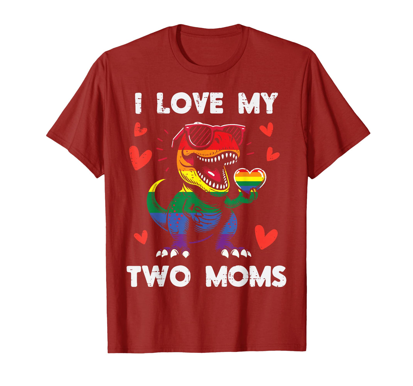 Gay Pride I Love My Two Moms Dino LGBTQ Ally Rainbow Kids T-Shirt