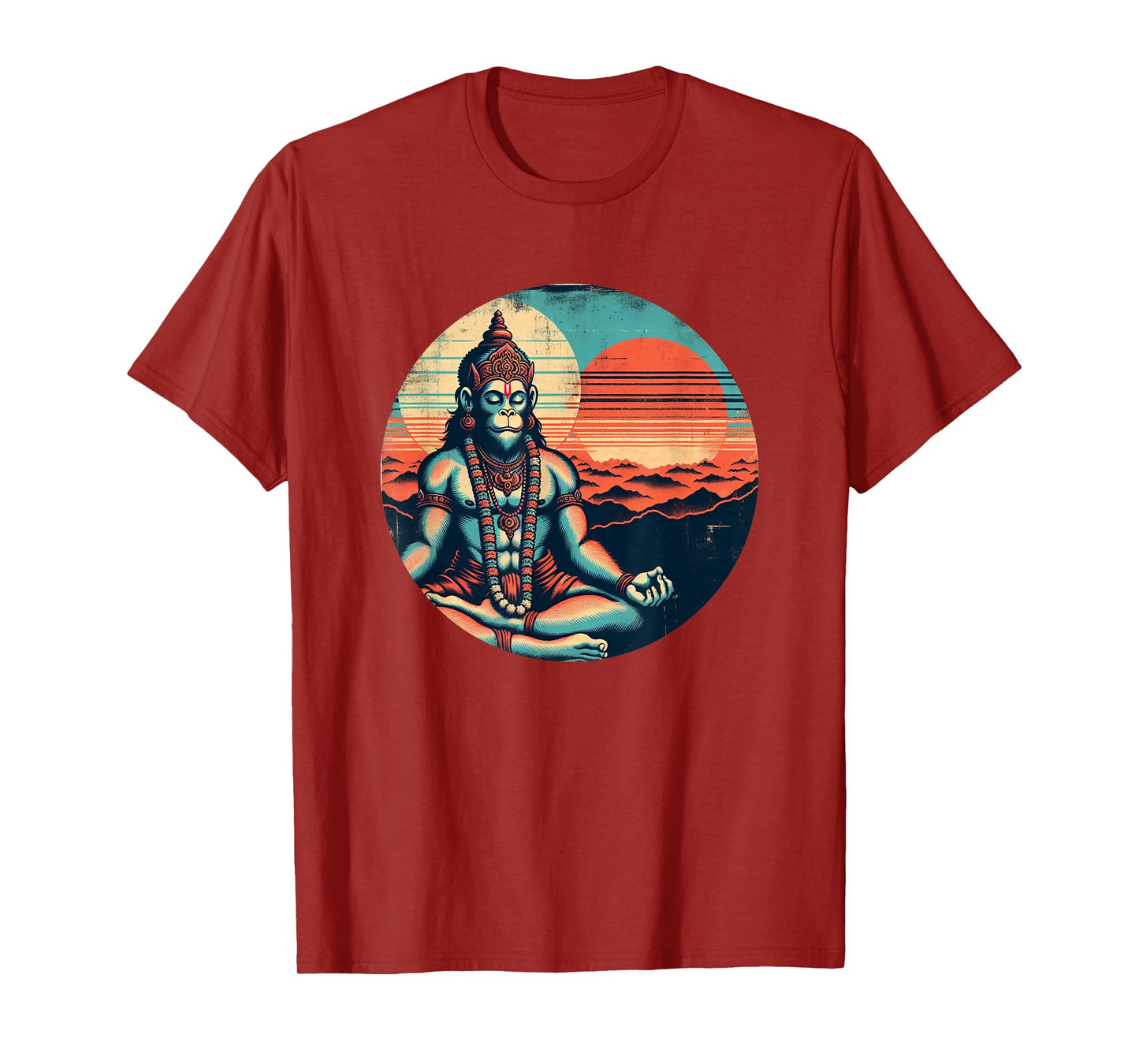 Meditating Hanuman Vintage Sunset Empowering Yoga Meditation T-Shirt